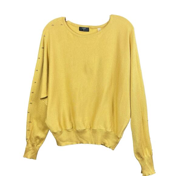 Tahari Sweaters - Tahari Womens Sweater Large Yellow Gold Beaded Boat Neck Dolman Sleeve Pullover